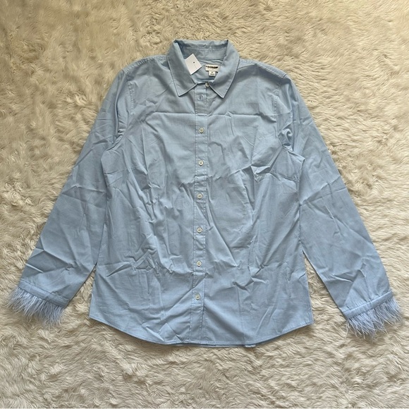 J. Crew Factory Top Feather-Trimmed Button-Up Shirt In Signature Fit Blue M NWT - Picture 3 of 12